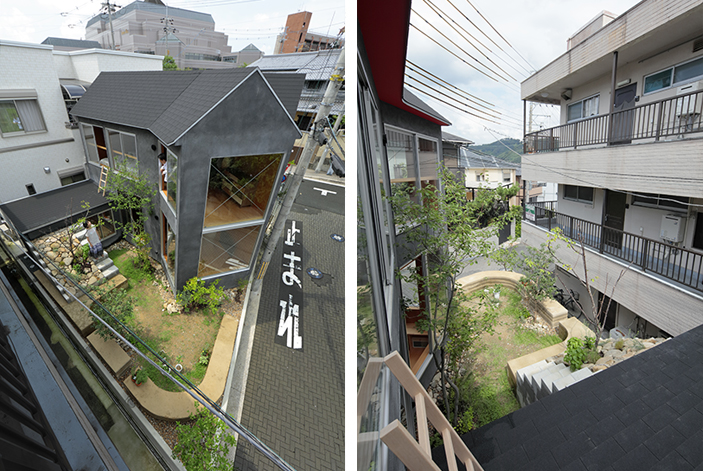 大阪府河内長野市に建つ住宅キノコハウスの版築の庭デザイン